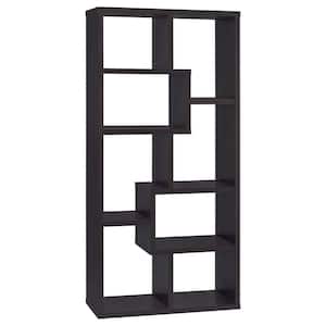 Theo 70.75 in. Tall Cappuccino Wood 10-Shelf Geometric Accent Bookcase