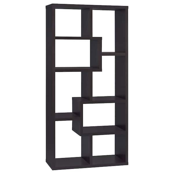 Coaster Theo 70.75 in. Tall Cappuccino Wood 10-Shelf Geometric Accent ...