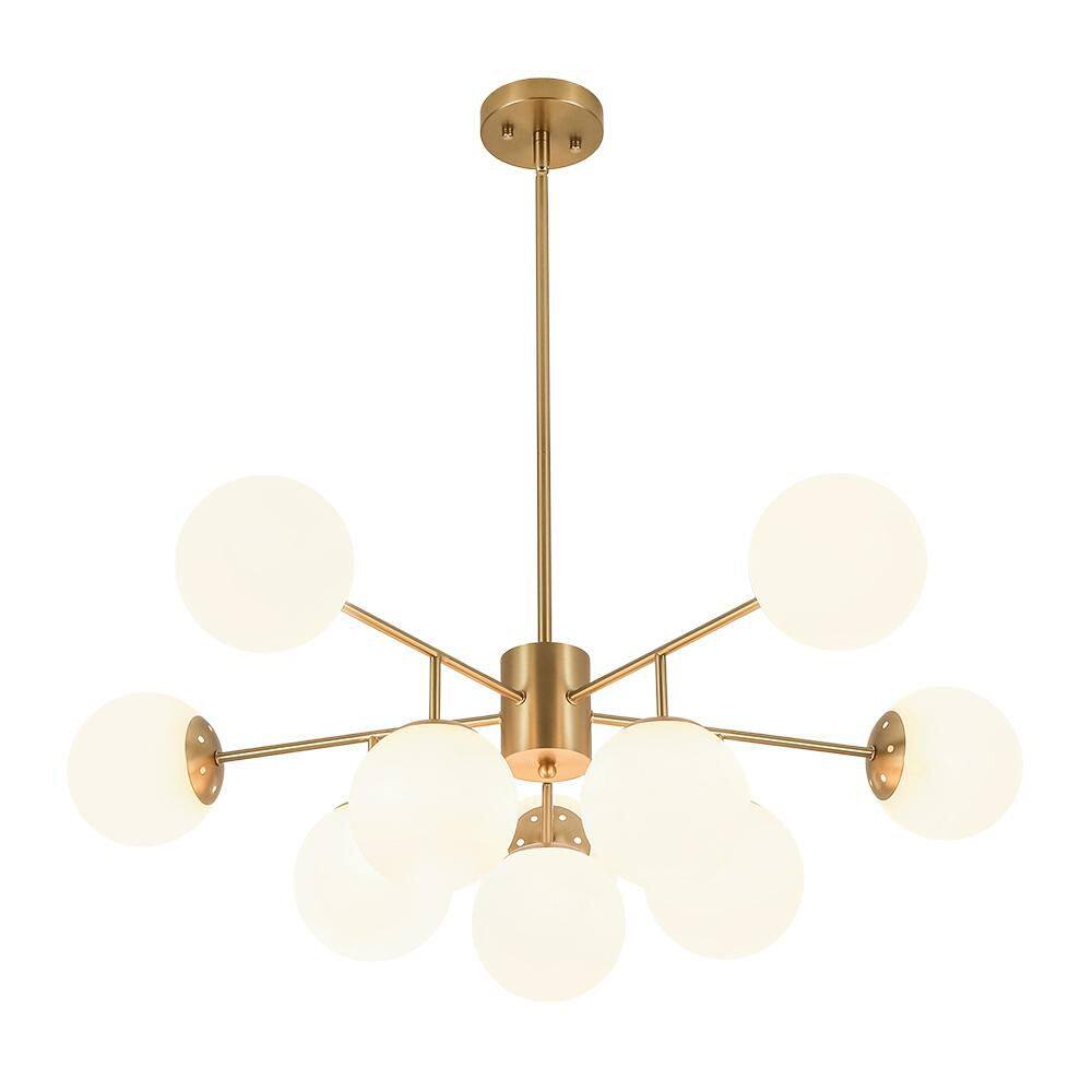 35 in. 10-Light Mid-Century Brass Sputnik Style Branch Chandelier with Milk Glass Globes Shade price history on PriceWatchPro
