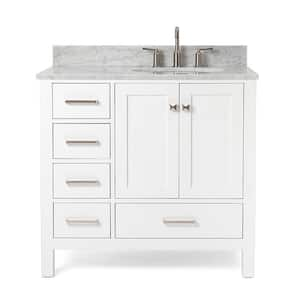 Cambridge 37 in. W x 22 in. D x 35.25 in. H Vanity in White with White Marble Vanity Top with Basin