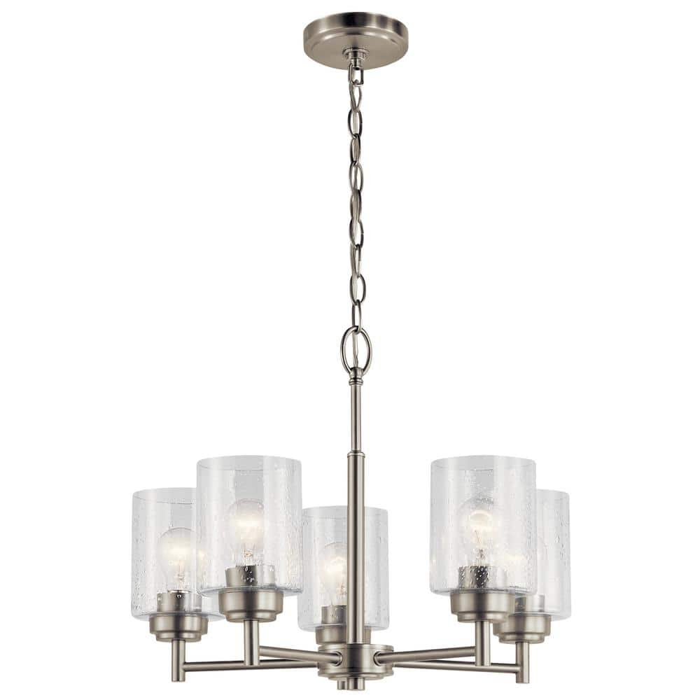 KICHLER Winslow 19.75 in. 5-Light Brushed Nickel Contemporary Shaded Cylinder Chandelier for Dining Room