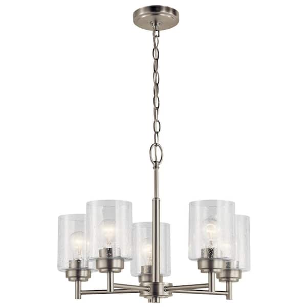 Winslow 19.75 in. 5-Light Brushed Nickel Contemporary Shaded Cylinder Chandelier for Dining Room