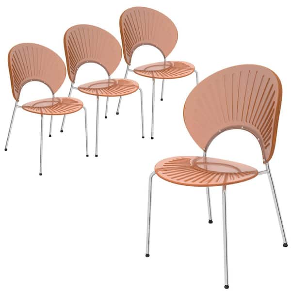 Leisuremod Opulent Mid Century Modern Plastic Dining Side Chair in Chrome Metal Legs Set of 4, Amber