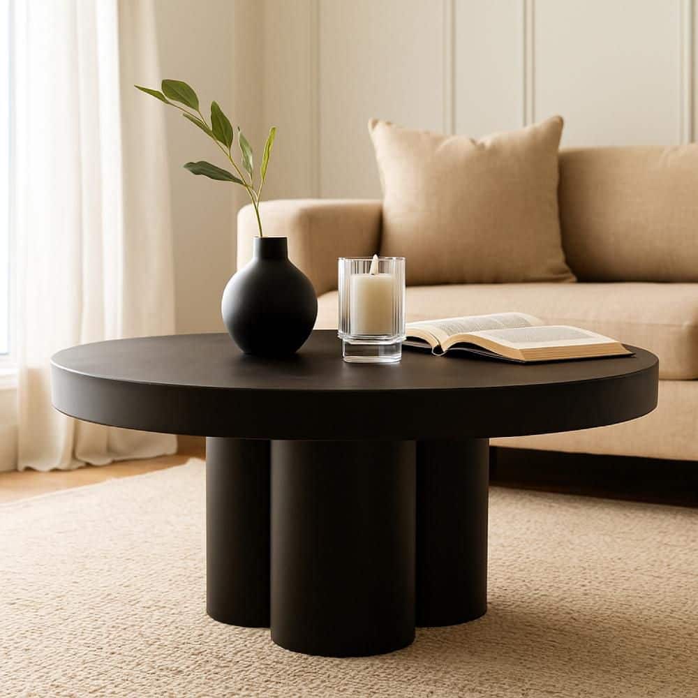 Cid 30 in. Black Round Shape Concrete Coffee Table price history on PriceWatchPro