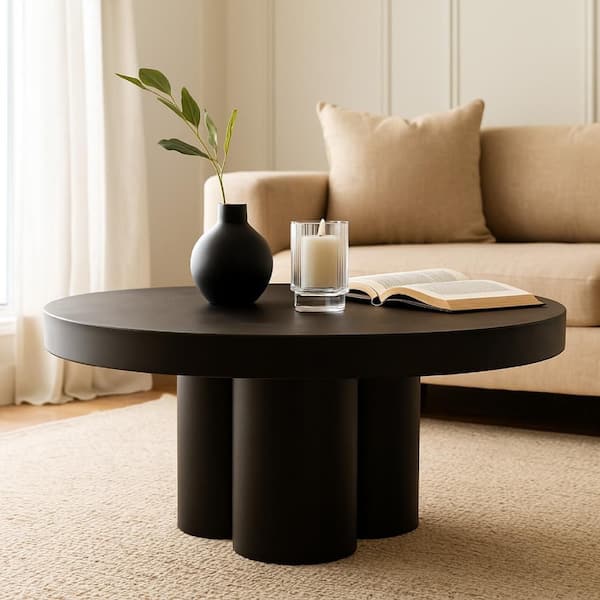 Cid 30 in. Black Round Shape Concrete Coffee Table