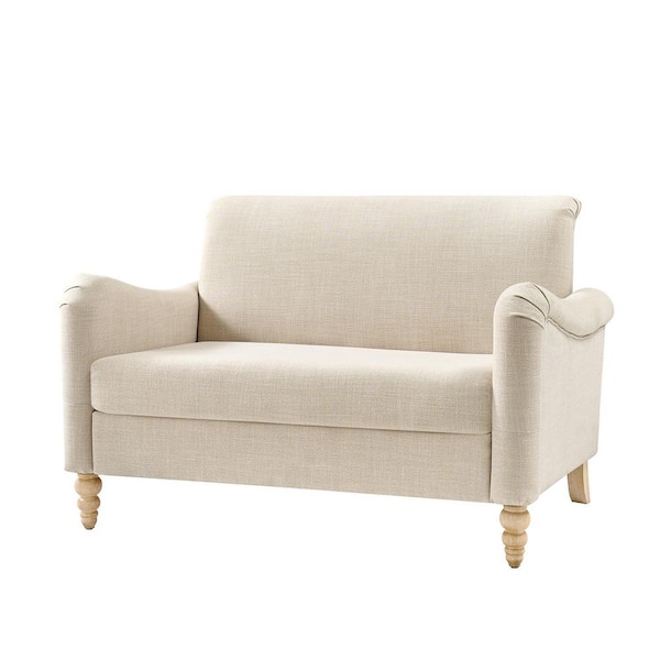 Ahlea Linen 51 in. W Farmhouse 2 Seats Polyester Loveseat with Solid Wood Spindle Legs