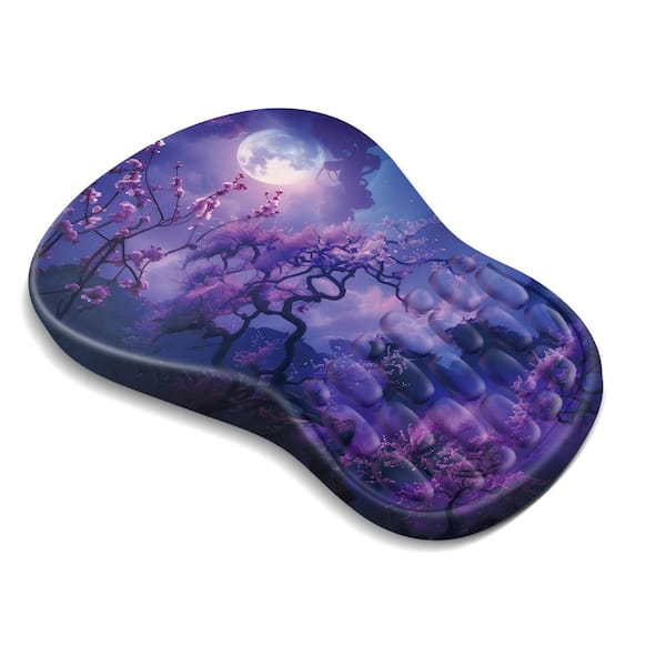 Moonlit Night Purple Mouse Pad with Wrist Rest Support and Non-Slip PU Base for Pain Relief, Computer, Laptop, Office