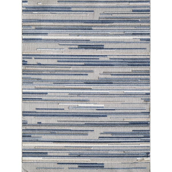 Calla Blue Denni 3 ft. x 5 ft. Coastal Abstract Indoor/Outdoor Area Rug