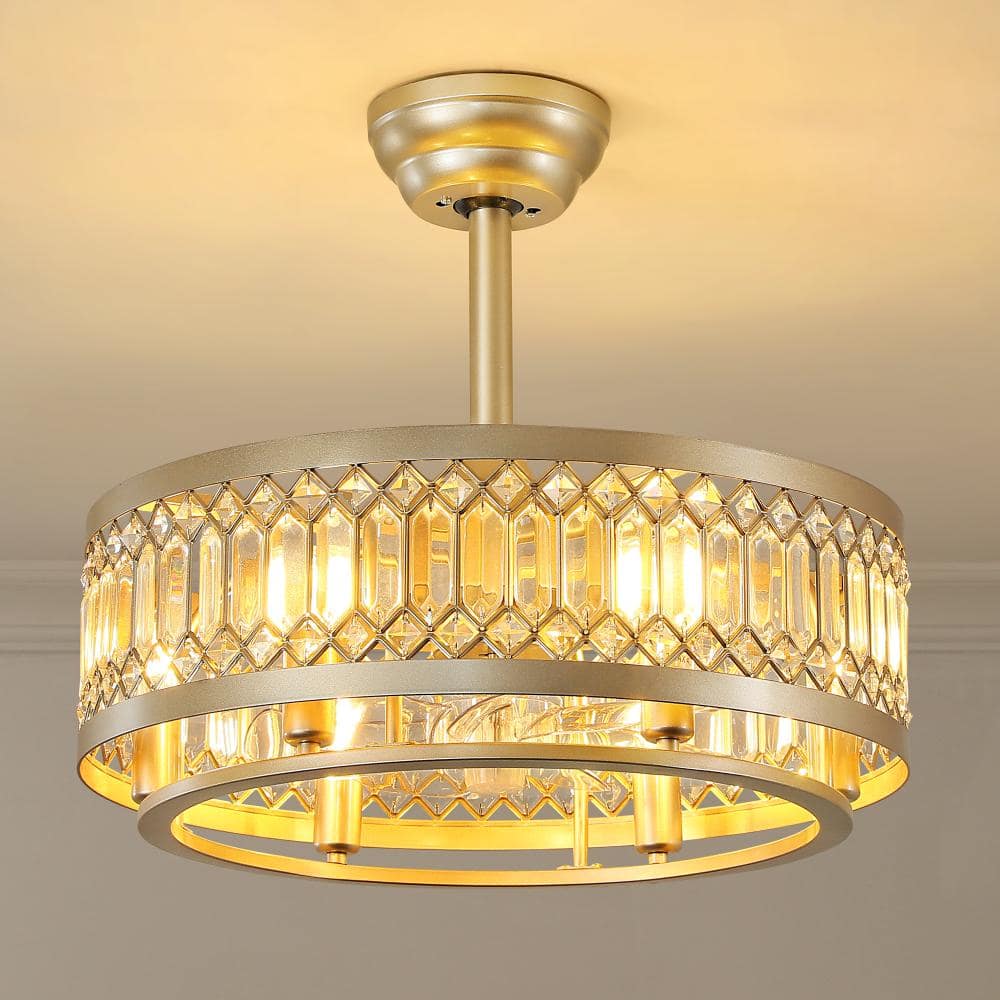 19 inch Indoor Gold Crystal Cage Ceiling Fan Light with Light and Remote Control 6-Speed Reversible Motor price history on PriceWatchPro