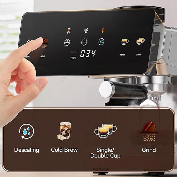 amzchef 14 Cup Stainless Steel Espresso Machine Built-In Grinder