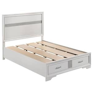 Miranda White Wood Frame Full Panel Bed with 2-Drawers