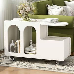 31.5 in. White Rectangle MDF Coffee Table with Lockable wheels and Storage Drawer