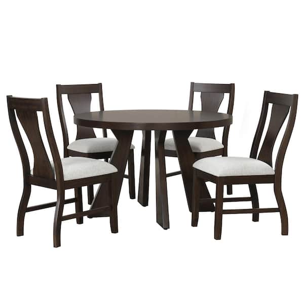 New Classic Furniture Chestnut Ridge 5-Piece Round Brown Wood Top Dining Table Set Seats-4
