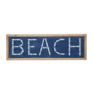 Metal White Beach Sign Wall Decor with Brown Frame
