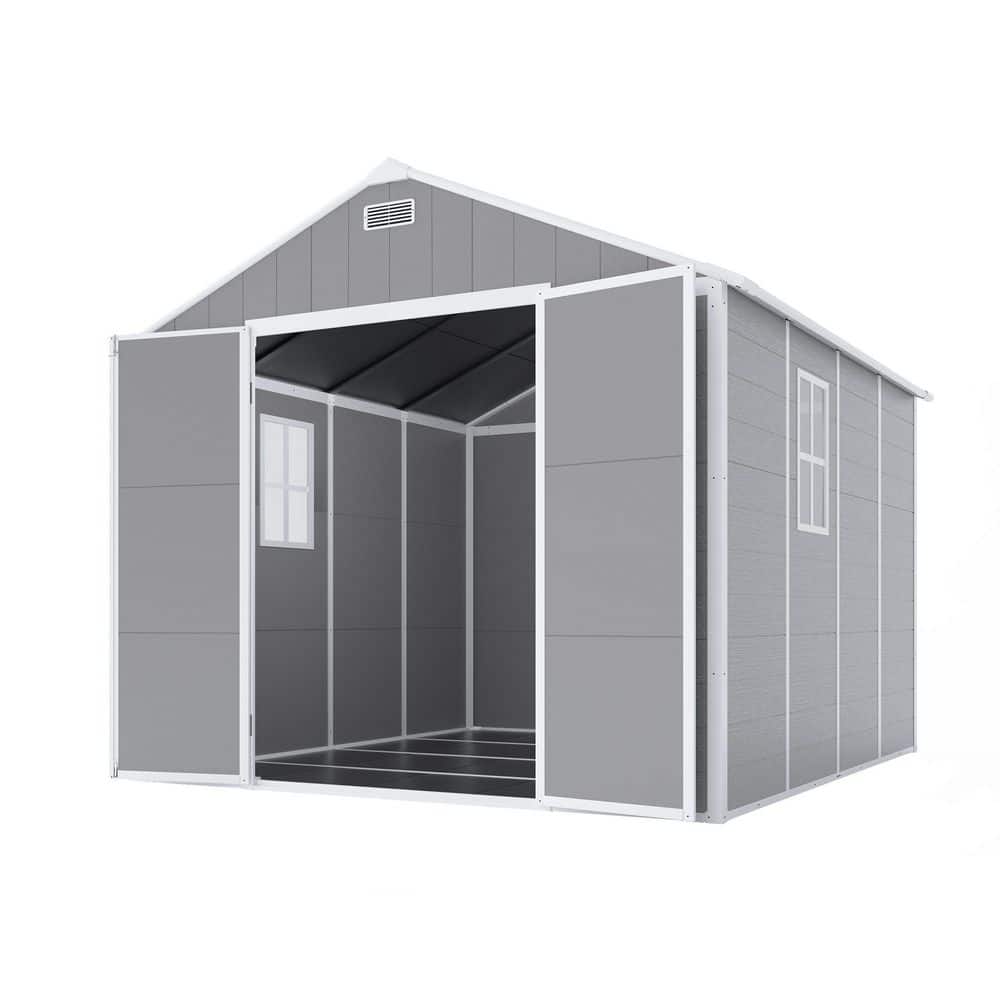 8 ft. W x 8 ft. D Gray Outdoor Resin Shed with Double Door, Window Waterpro