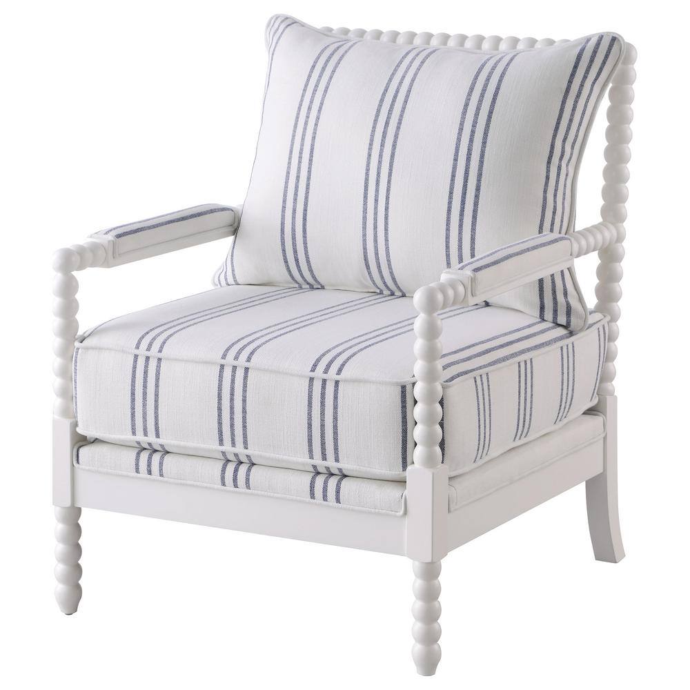 White Linen Barrel Accent Chair with Spindle Wood Frame