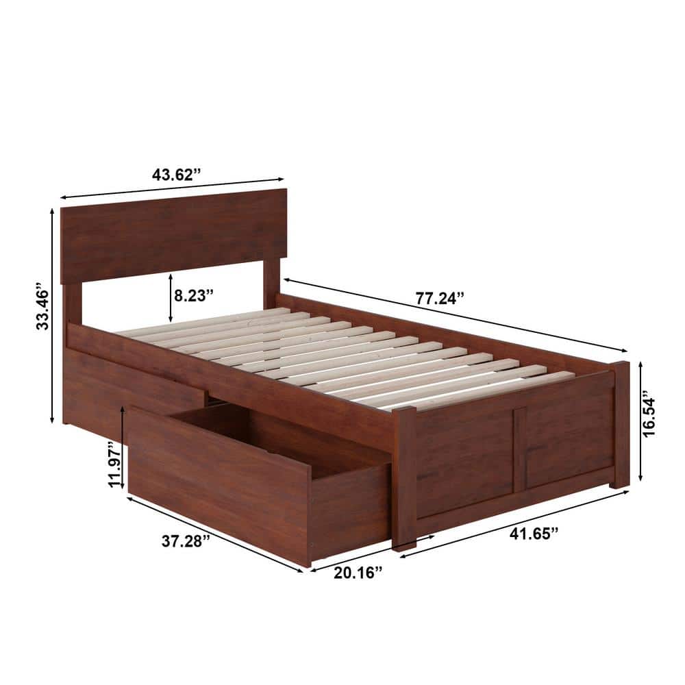 Orlando Twin Medium Brown Wood Platform Bed with Storage Drawers