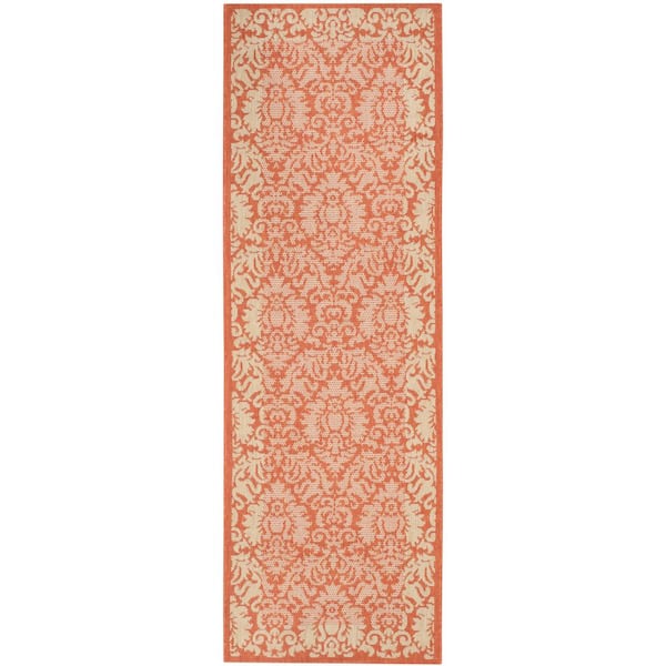Courtyard Terracotta/Natural 2 ft. x 10 ft. Floral Indoor/Outdoor Patio  Runner Rug
