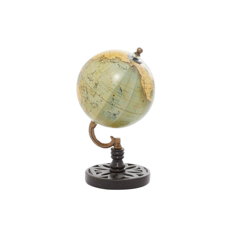 Mango Wood Classic Globe with Green Abstract Detail, 5" x 9"