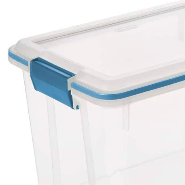Sterilite 20 Qt. Clear Gasket Storage Box, Blue Latches with Clear Lid.