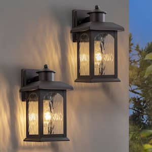2-Pack 12 in. Oil Rubbed Bronze Outdoor Hardwired Wall Lantern Sconce with Water Ripple Glass, No Bulbs Included