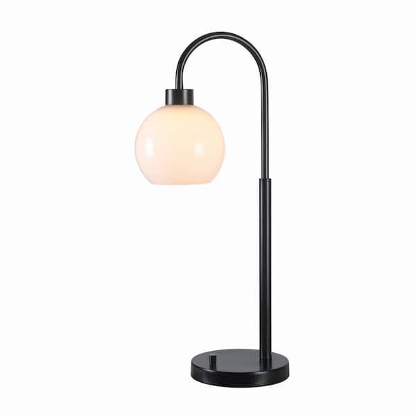 Hampton Bay Highstone 27 in. Black Indoor Table Lamp with Opal Globe Shade