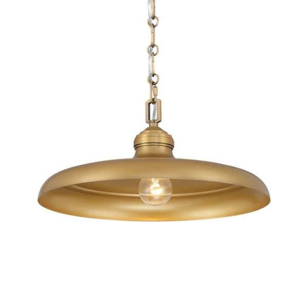 Minka Lavery Crowne 100-Watt 1-Light Legacy Brass Round Pendant Light with Metal Shade, No Bulb Included