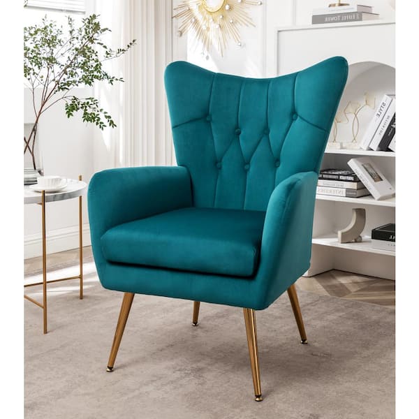 Agne 28.3 in. Wide Tufted Velvet Wingback Chair Dark Teal