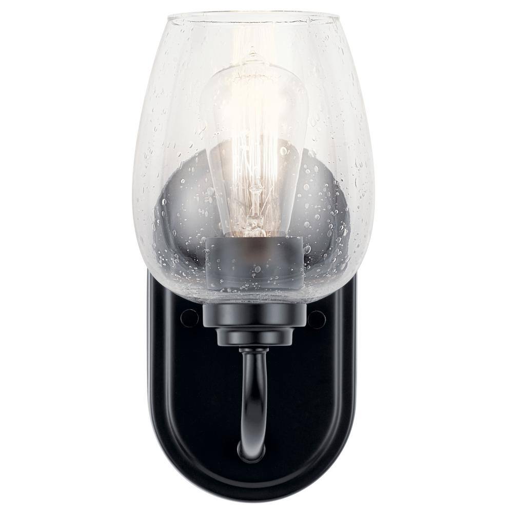 Black Outdoor Wall Sconce with Clear Seeded Glass
