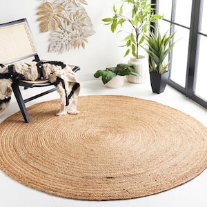 Cape Cod Natural 5 ft. x 5 ft. Round Solid Color Border Area Rug