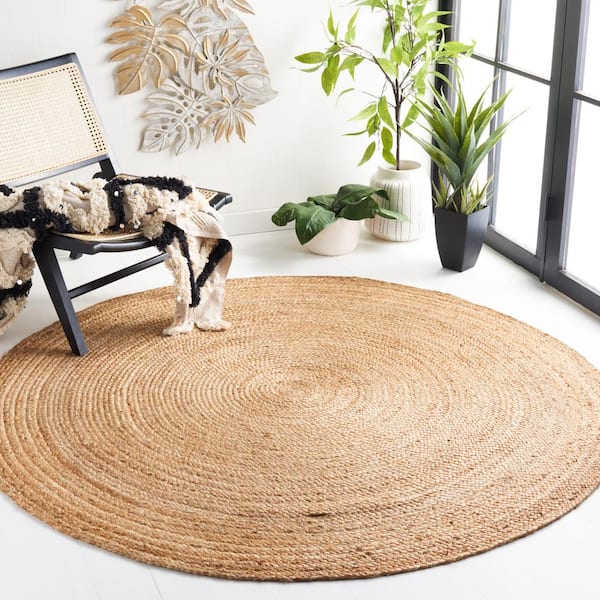 Cape Cod Natural 6 ft. x 6 ft. Solid Color Border Round Area Rug