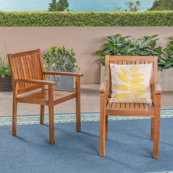 Noble House Brendan Teak Stationary Wood Outdoor Patio Dining Chair (2-Pack)