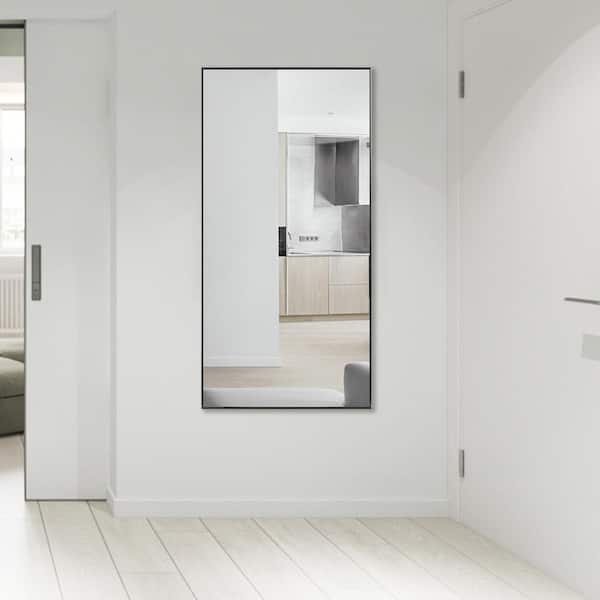 Hollow Modern Walnut Wall Mirror with Shelf and Hooks