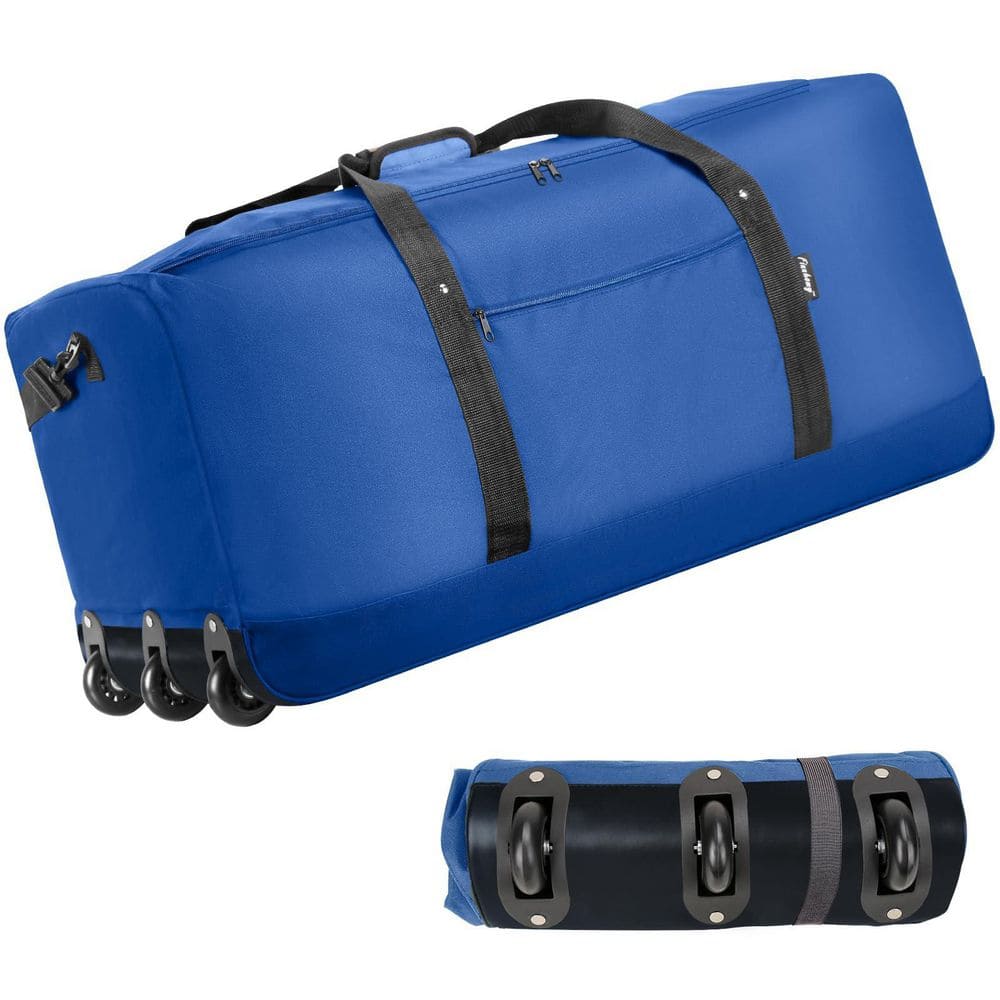 Large 32.3 in Water Resistant Foldable Rolling Duffel Bag in Blue, Reinforced Bottom with Heavy Duty 3 Wheels price history on PriceWatchPro
