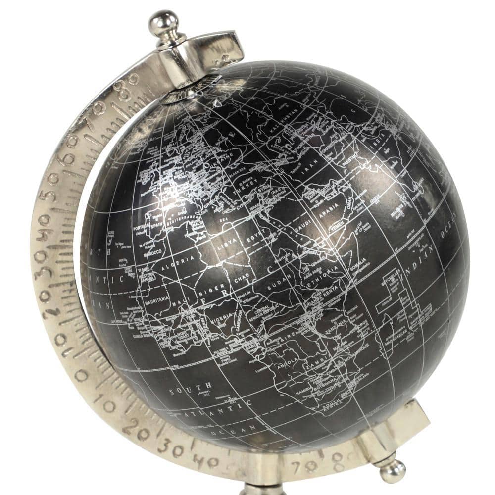 Rustic Black Abstract 7" Globe on Polished Metal Stand