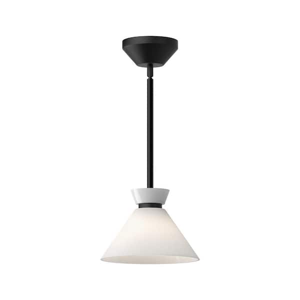 ALORA MOOD Halston 8 in. 1 Light 40-Watt Glossy Opal Glass/Matte Black Pendant Light