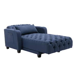 Navy Polyester Tufted Reclining Chaise Lounge With Wireless Charge and Cup Holder