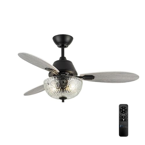 Paige 42 in. 2-Light Indoor Black Ceiling Fan with Clear Hand-Cut Glass Bowl Shade and Remote Control River of Goods Ceiling Fans With Lights