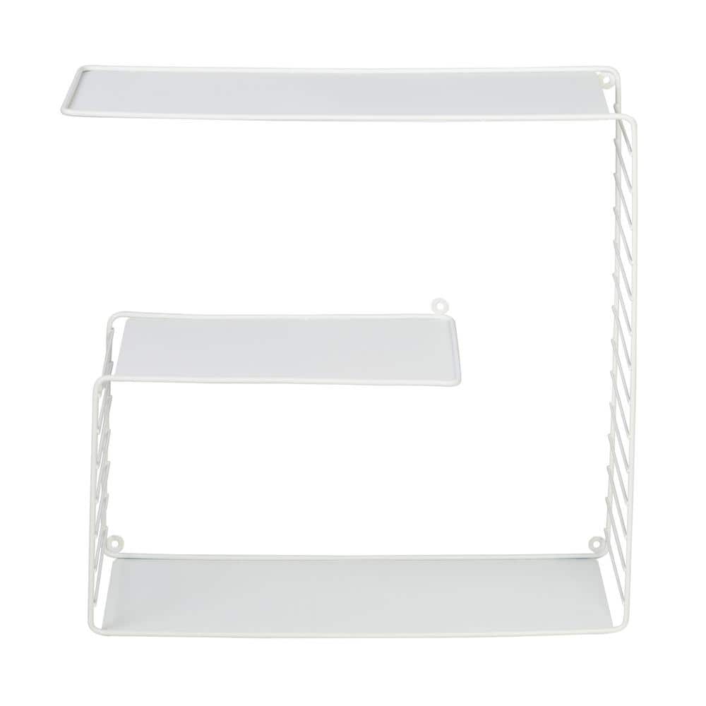 White Steel 3-Tier Floating Wall Shelf with Geometric Track