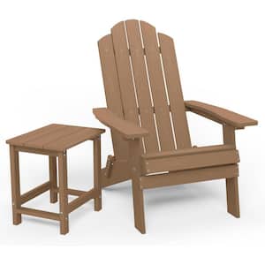 Teak Plastic Outdoor Folding Adirondack Chair with Square Side Table