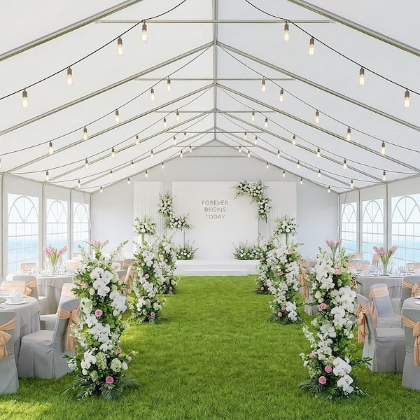 Sizzim 20 ft. x 40 ft. White Outdoor Event Tents with Galvanized