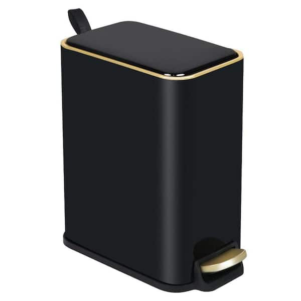 Dracelo Small Bathroom Step Trash Can with Lid Soft Close in Black