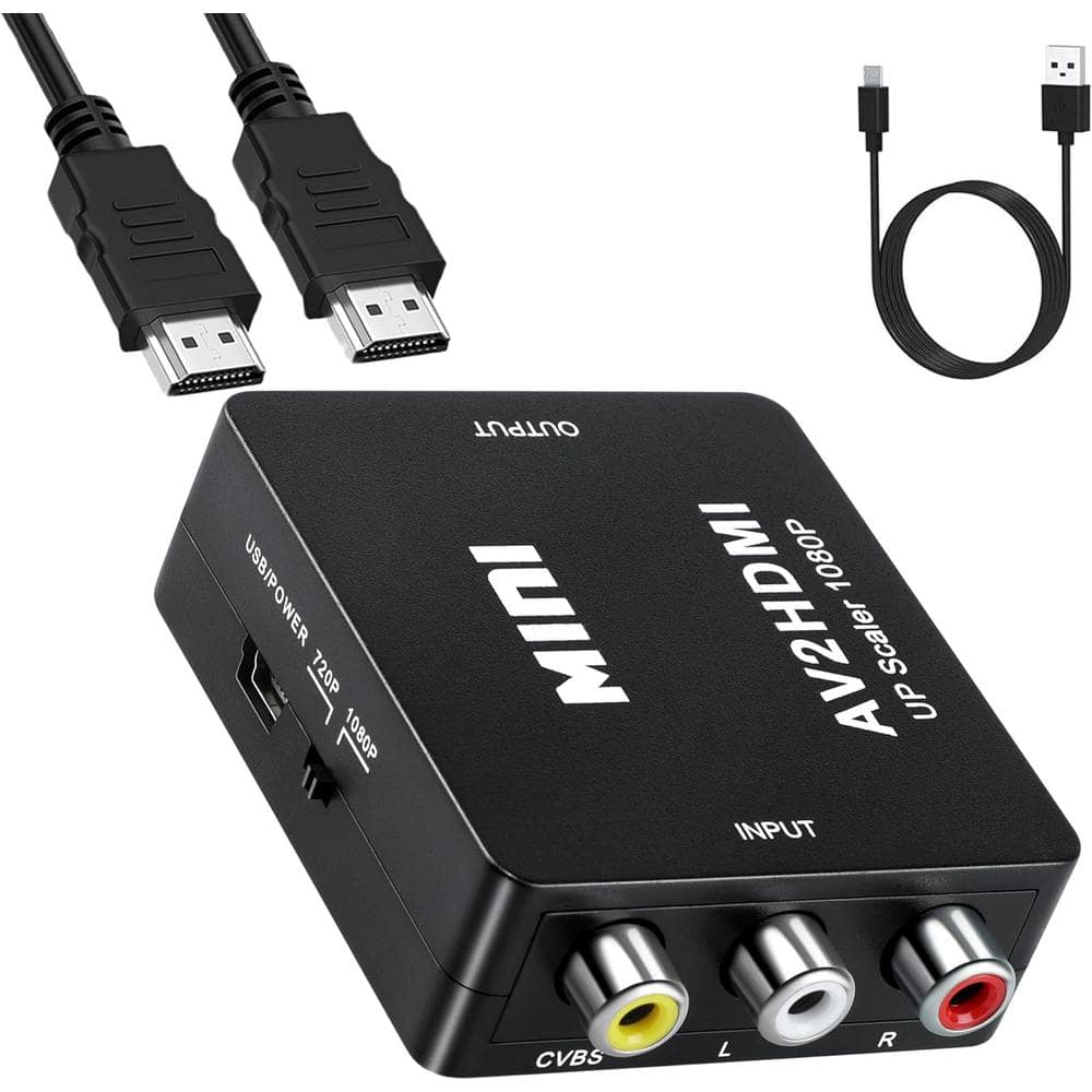 Mini RCA/AV to HDMI Converter- Composite CVBS Video Audio Converter Adapter Support with PAL/NTSC in Black -  Etokfoks, MLPH020LT306