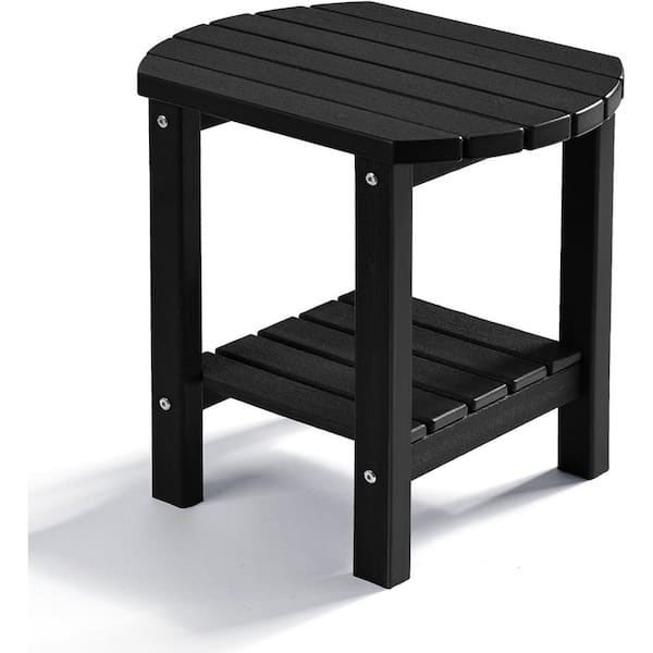 17 in. Black 2-Tier Oval HDPE Outdoor Side Table