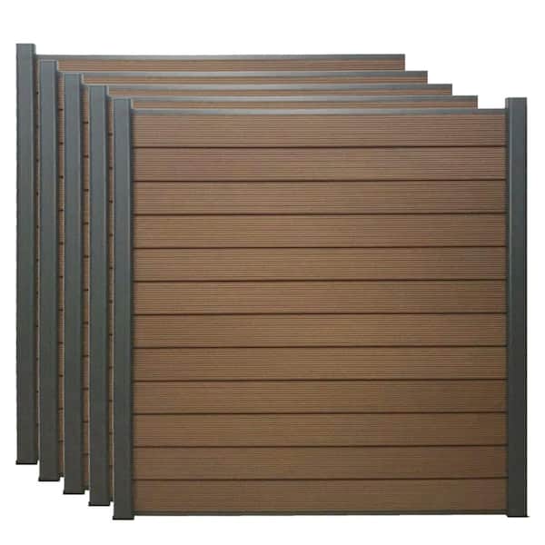 LH EP Complete Kit 6 ft. x 6 ft. Mocha WPC Composite Fence Panel w/Pronged Holders and Post Kits (5 set)