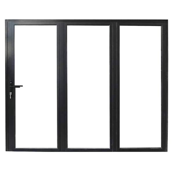 TEZA DOORS Teza 85 Series 120 in. x 80 in. Matte Black Left to Right Folding Aluminum Bi-Fold Patio Door