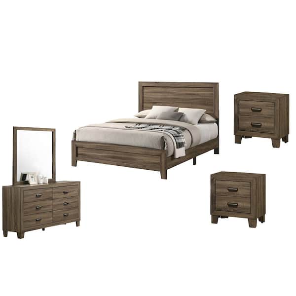 Best Quality Furniture Donna 5 Piece Dark Walnut Queen Panel Bedroom Set DON Q4N The Home Depot