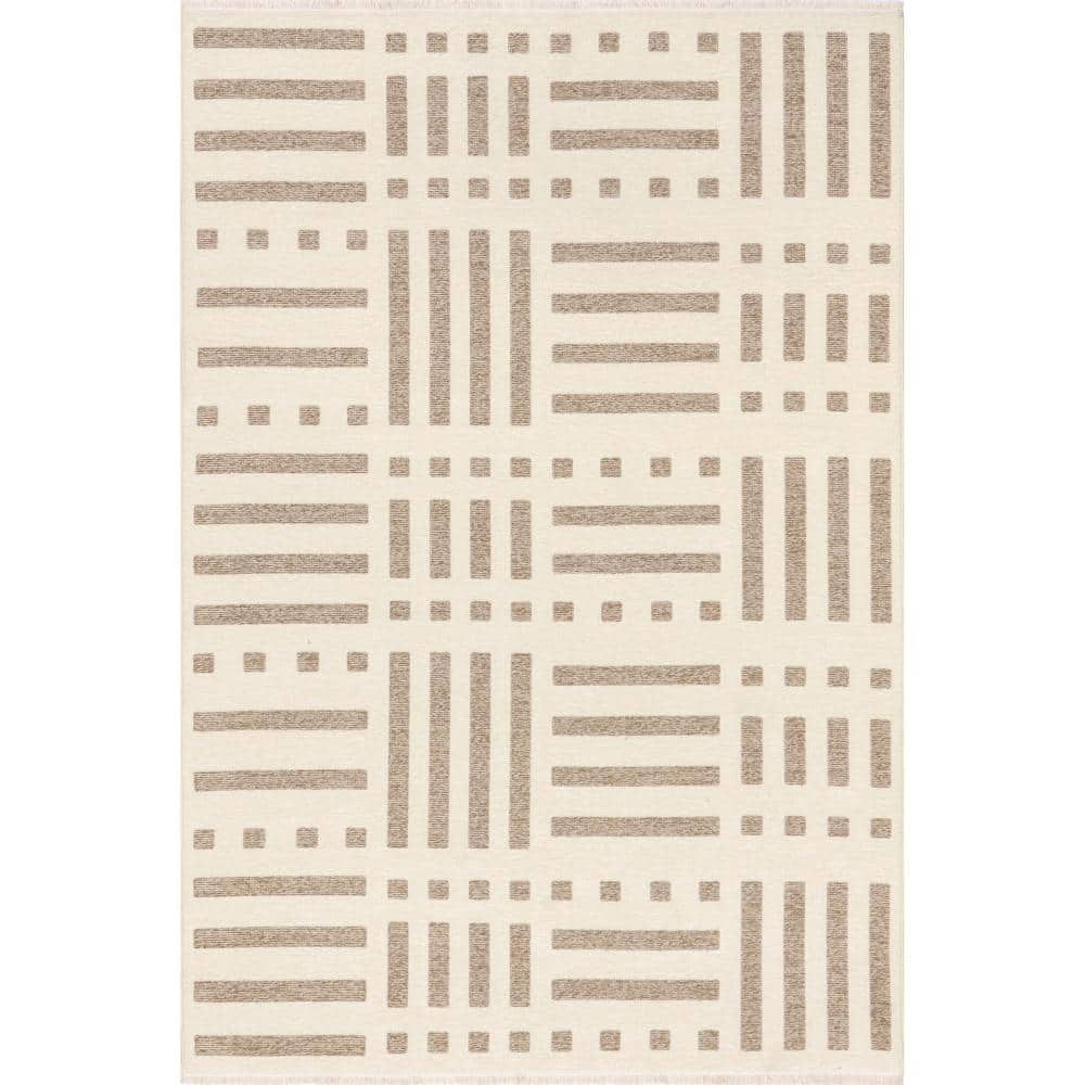 Mina Modern Stripes Reversible Machine Washable Area Rug Beige 4 ft. x 6 ft. Area Rug price history on PriceWatchPro