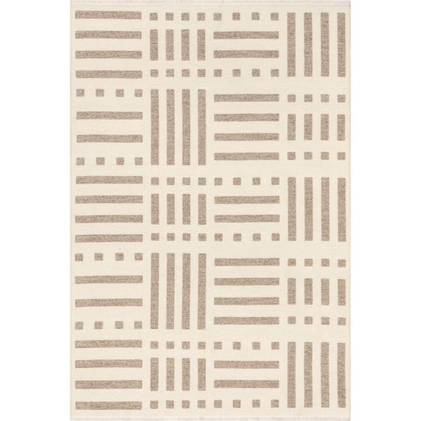 nuLOOM Mina Modern Stripes Reversible Machine Washable Area Rug Beige 4 ft. x 6 ft. Area Rug