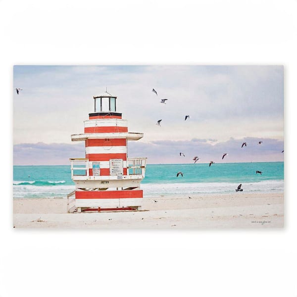 Birds Surrounding Beach Hut Blue 18 in. x 30 in. Polyester Non-Slip Outdoor Door Mat